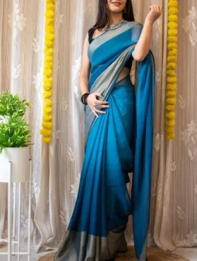 1 Min Blue Soft Chiffon Silk Stitched Readymade Saree