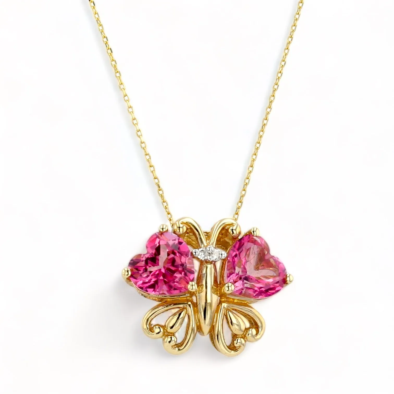 14K Yellow gold pink topaz with diamonds necklace-13255