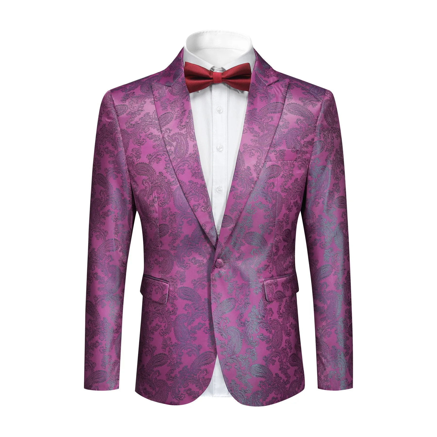 2-Piece Slim Fit Paisley Fashion Suit Fuchsia