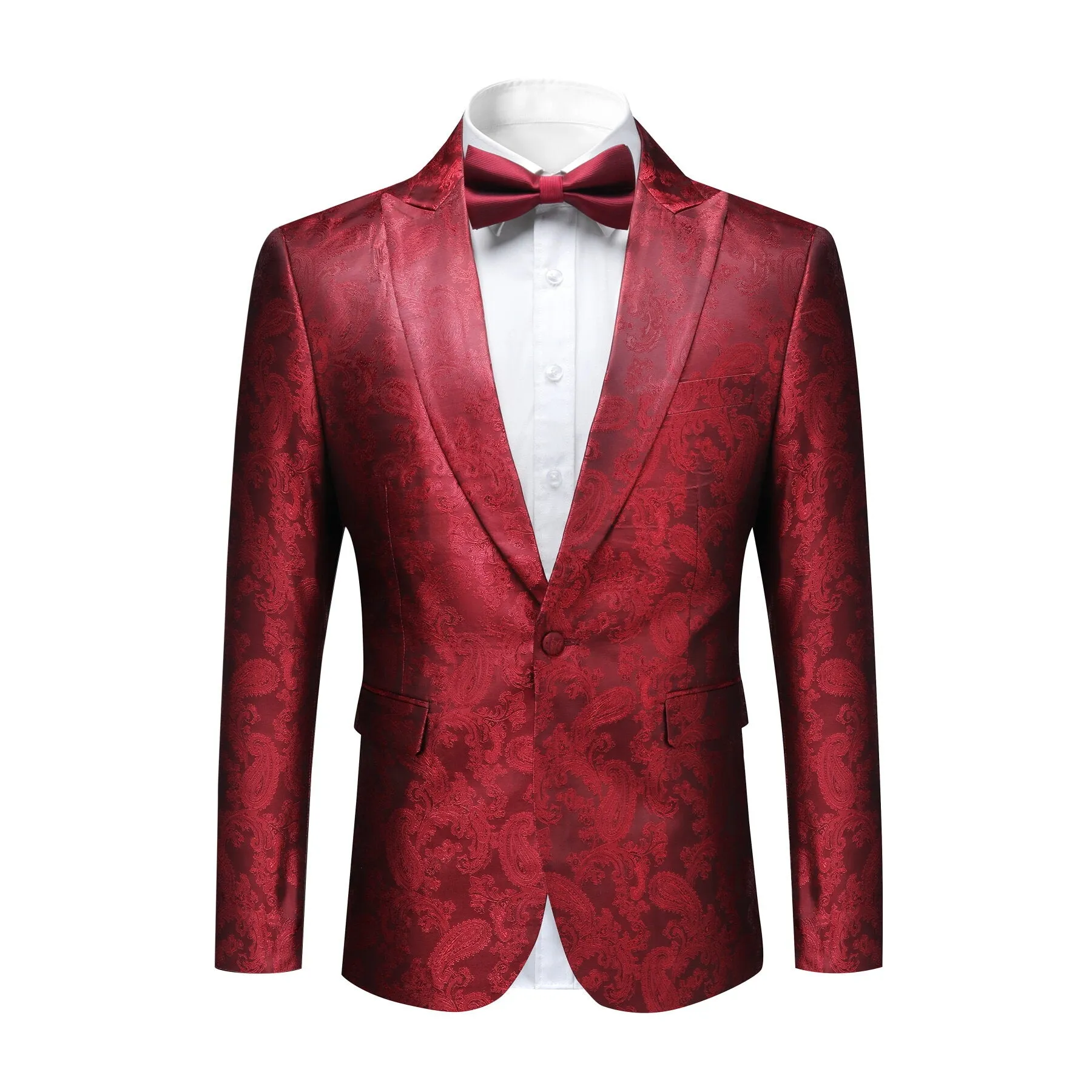 2-Piece Slim Fit Paisley Fashion Suit Red