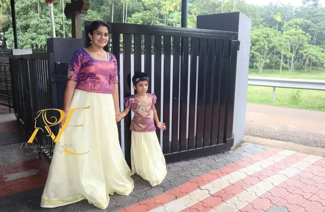 2023 Onam Special Mom and Daughter combo in Kerala Style Skirt and Blouse-SAHEL001SBC