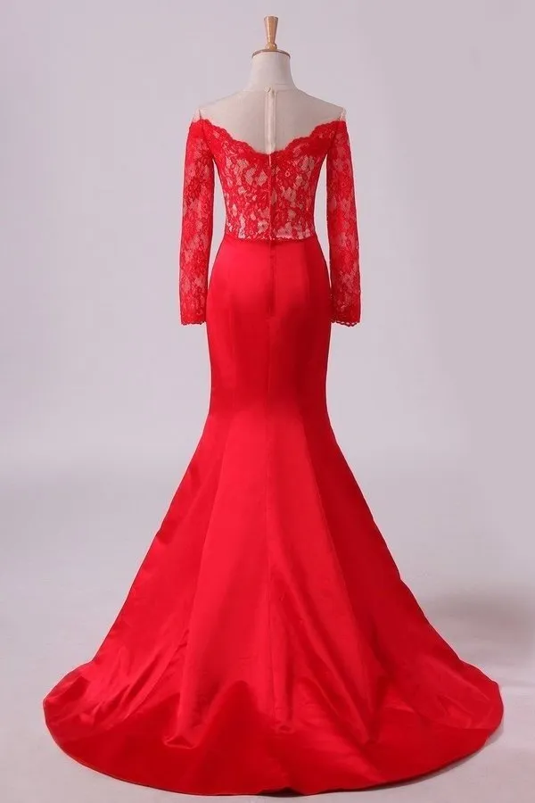 2024 Red Prom Dresses Mermaid/Trumpet Spandex With Applique Sweep PB2KE6HT