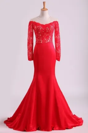 2024 Red Prom Dresses Mermaid/Trumpet Spandex With Applique Sweep PB2KE6HT