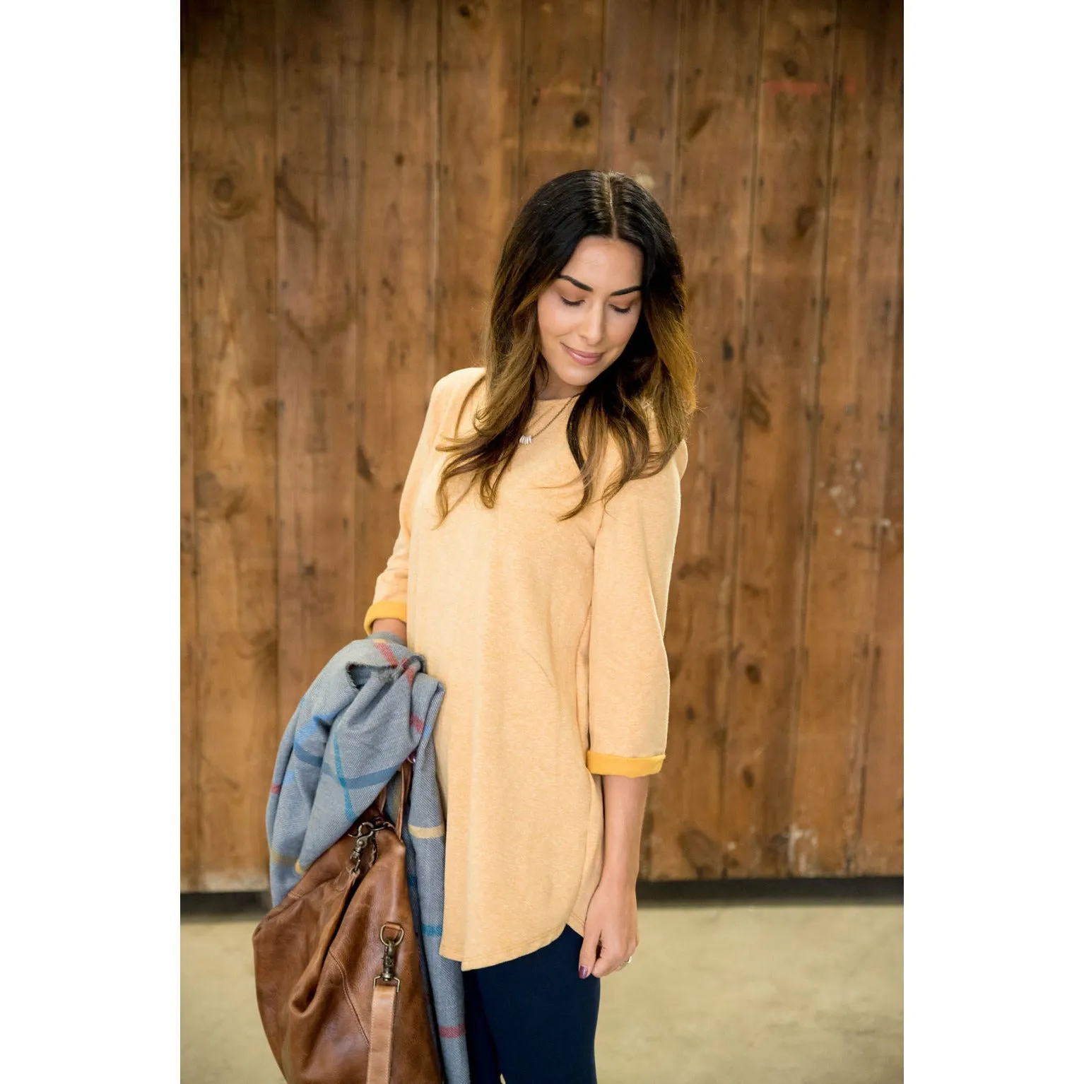 3/4 Cuffed Sleeve Two-Toned Sweatshirt Tunic