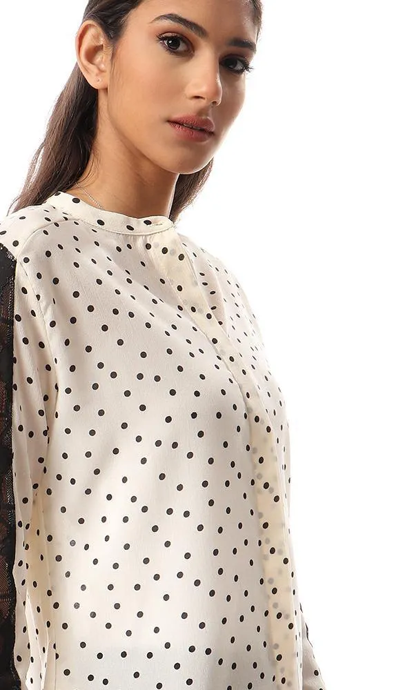 56914 Polka Dots Shirt With Lace Sleeves - Cream