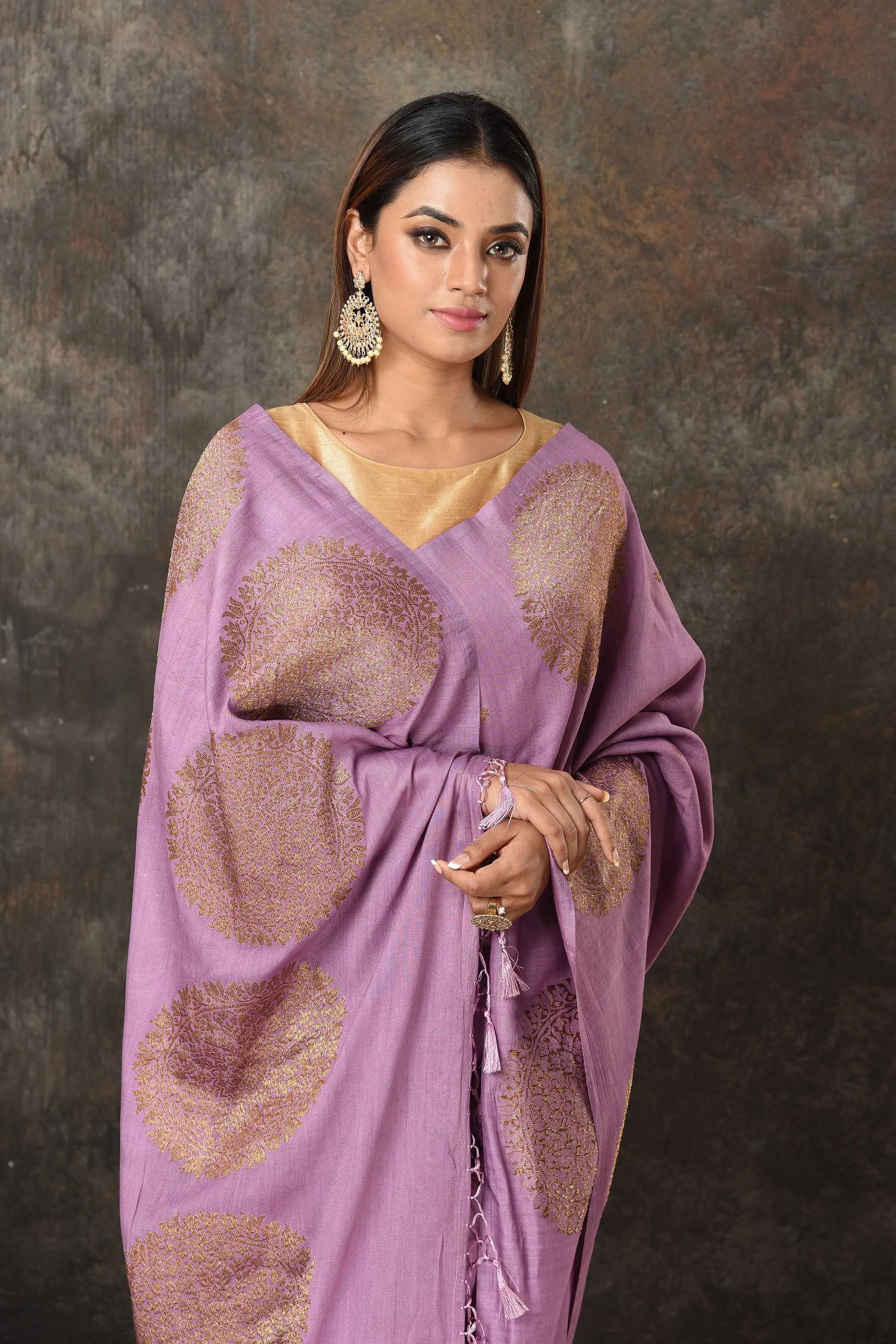 90N478-RO Lavender Banarasi Saree with Antique Zari Motifs