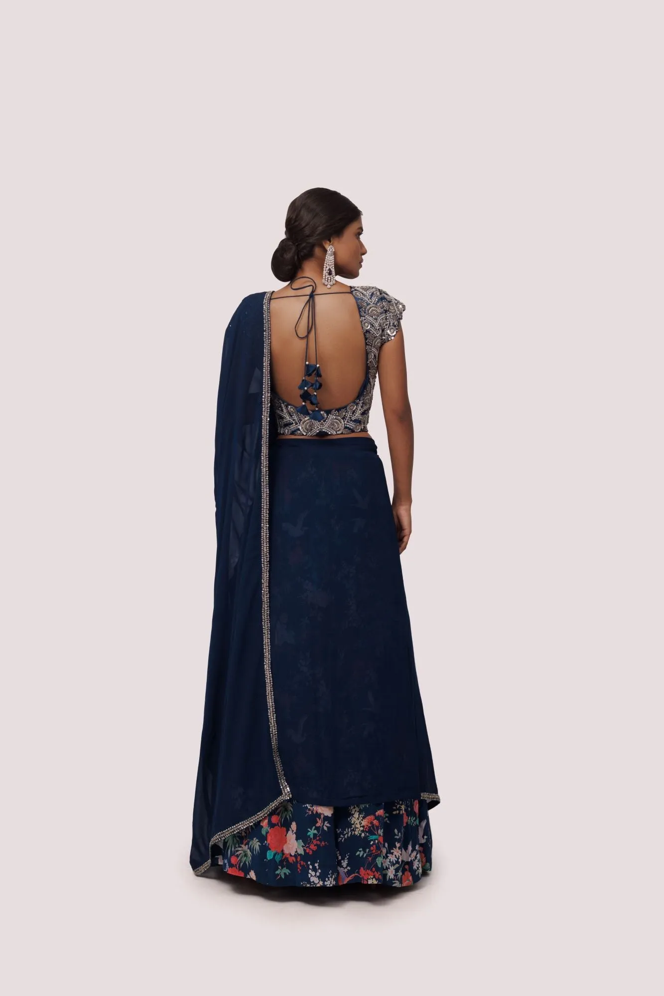 90Z828-RO Navy Georgette Embroidered Saree With Blouse