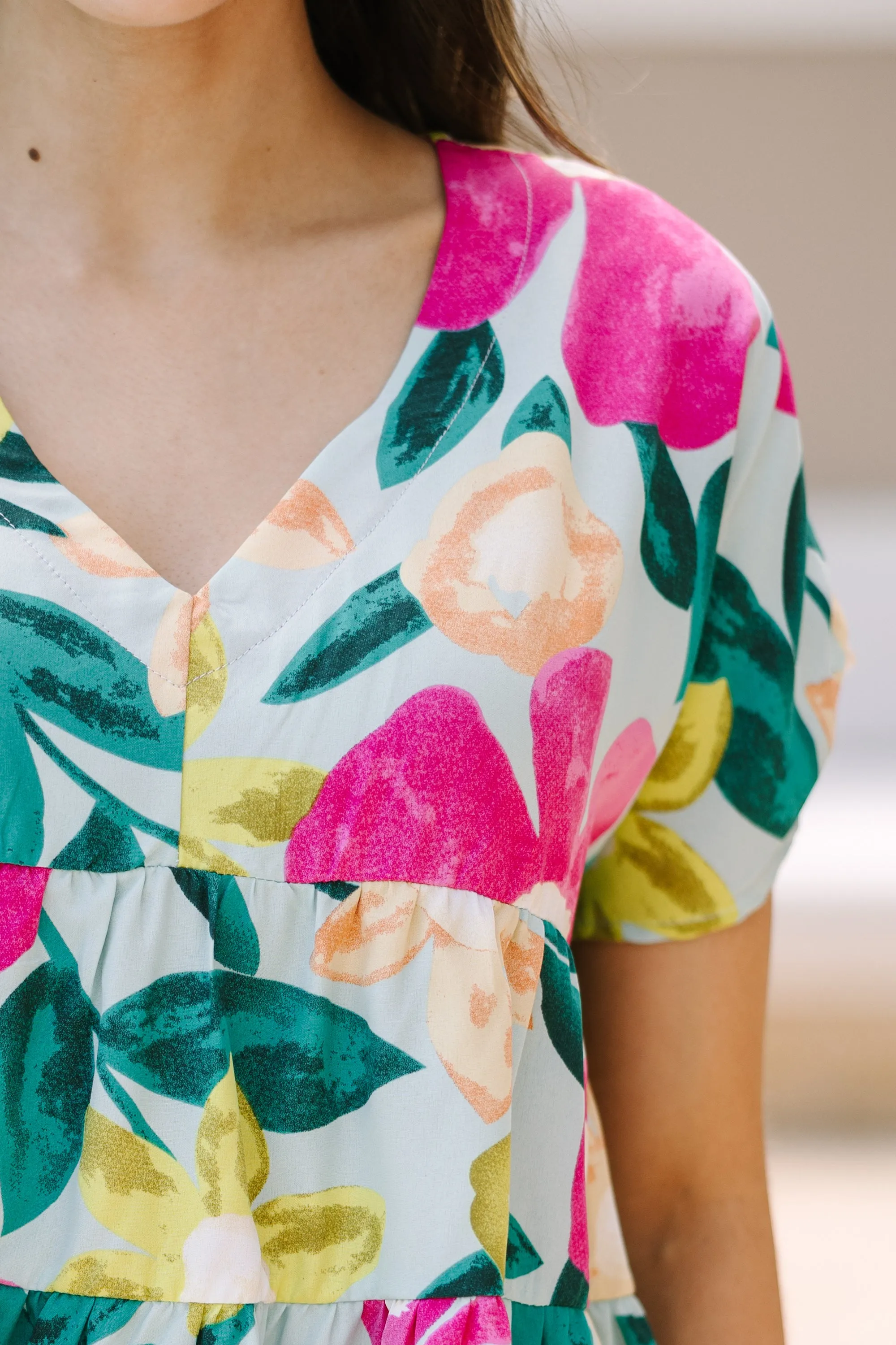 A True Beauty Mint Green Floral Babydoll Blouse