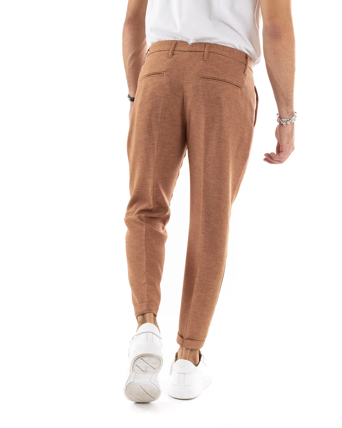 Abito Uomo Doppiopetto Vestito Viscosa Completo Giacca Pantaloni Camel Melangiato Elegante Cerimonia GIOSAL-OU2199A