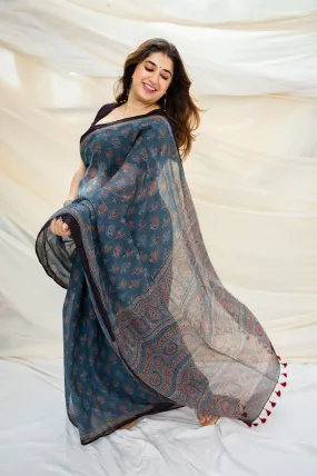 Ajrakh Natural Dyed Kota Doria Saree