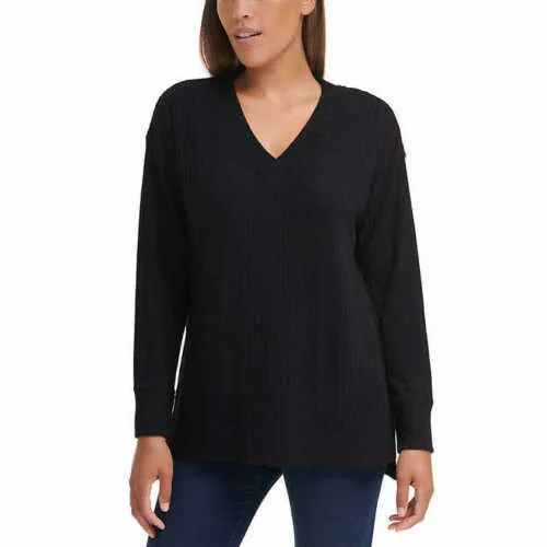 Andrew Marc Women's Ribbed V-Neck Top