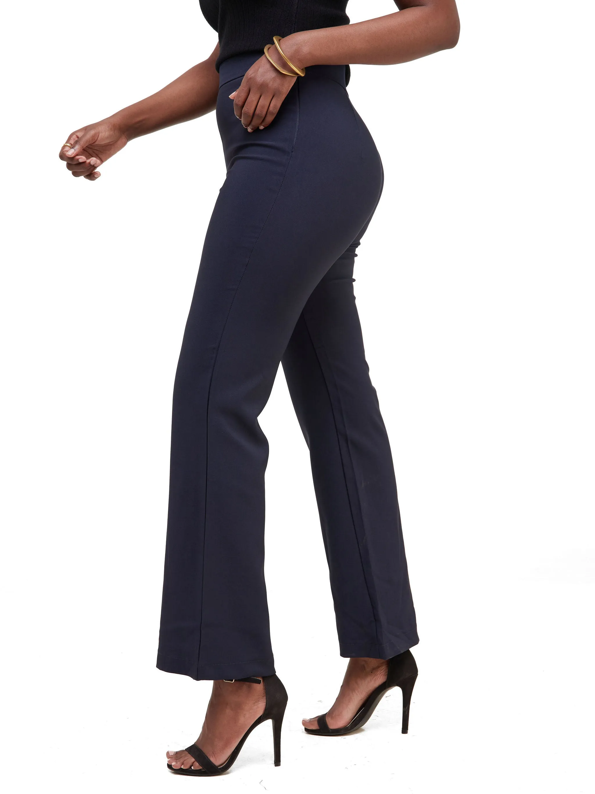 Anika Boot-Cut Dress Pants With Zipper on the side - Navy Blue