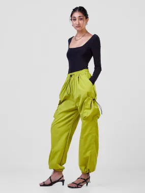 Anika Parachute Straight Leg Cuffed Cargo Pants - Neon Green