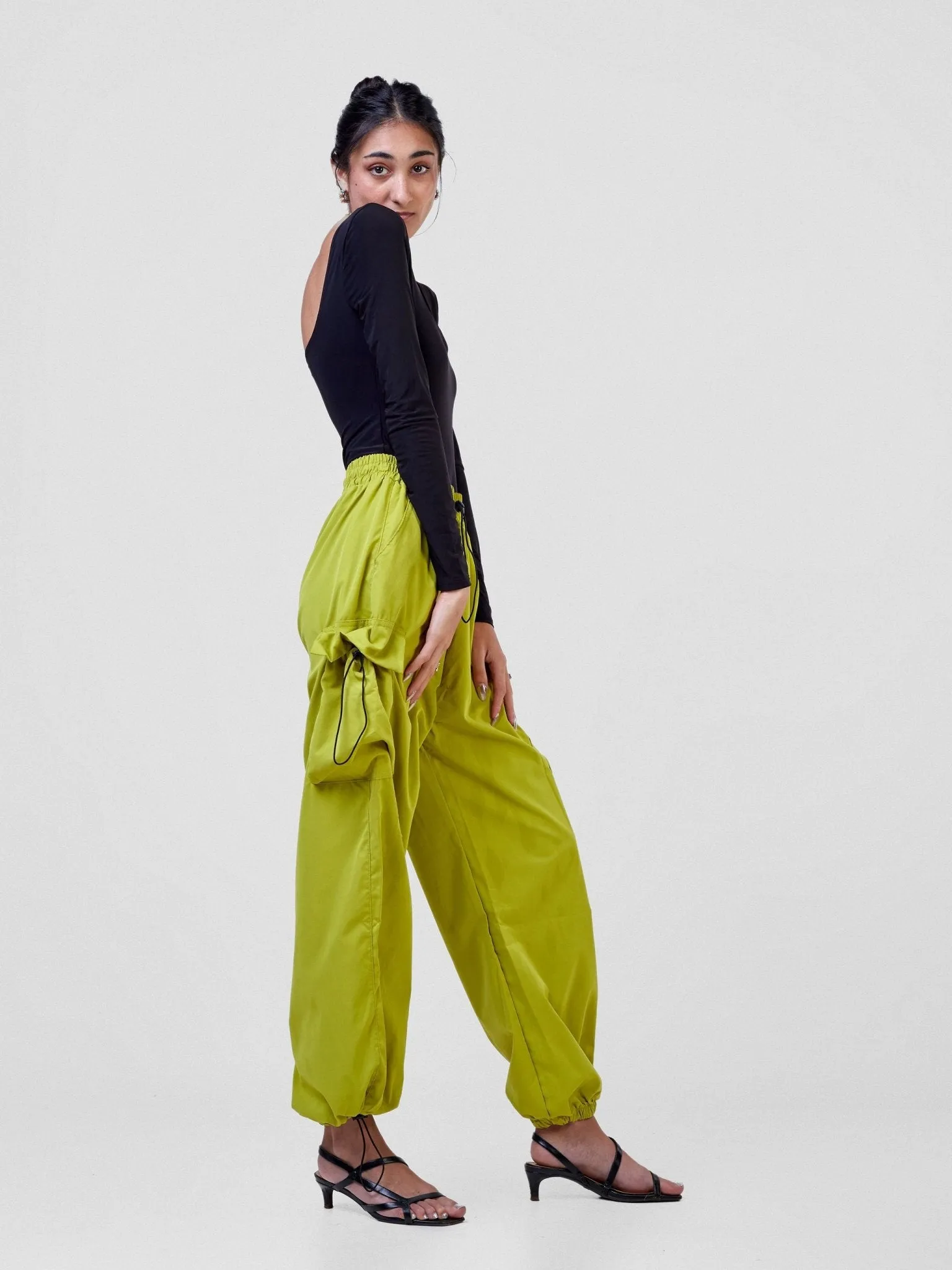 Anika Parachute Straight Leg Cuffed Cargo Pants - Neon Green