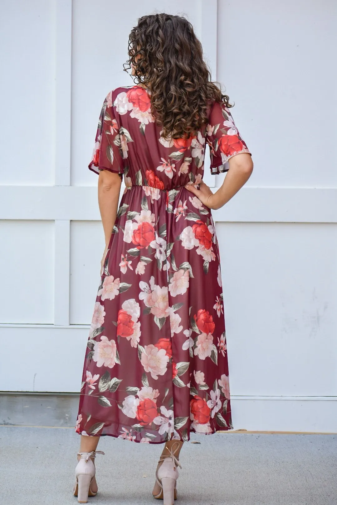 Another In The Fire Maroon Floral Maxi Dress