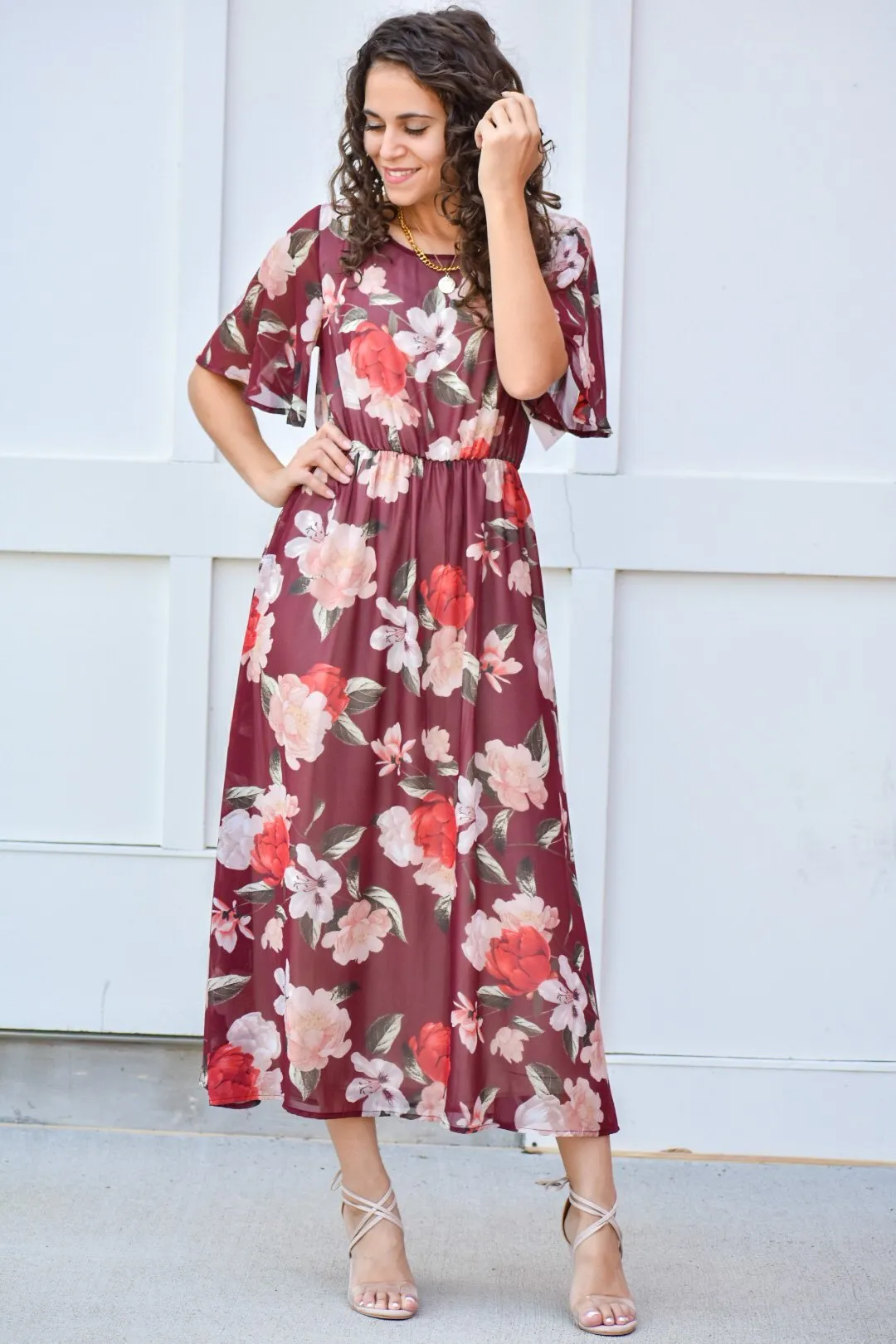 Another In The Fire Maroon Floral Maxi Dress