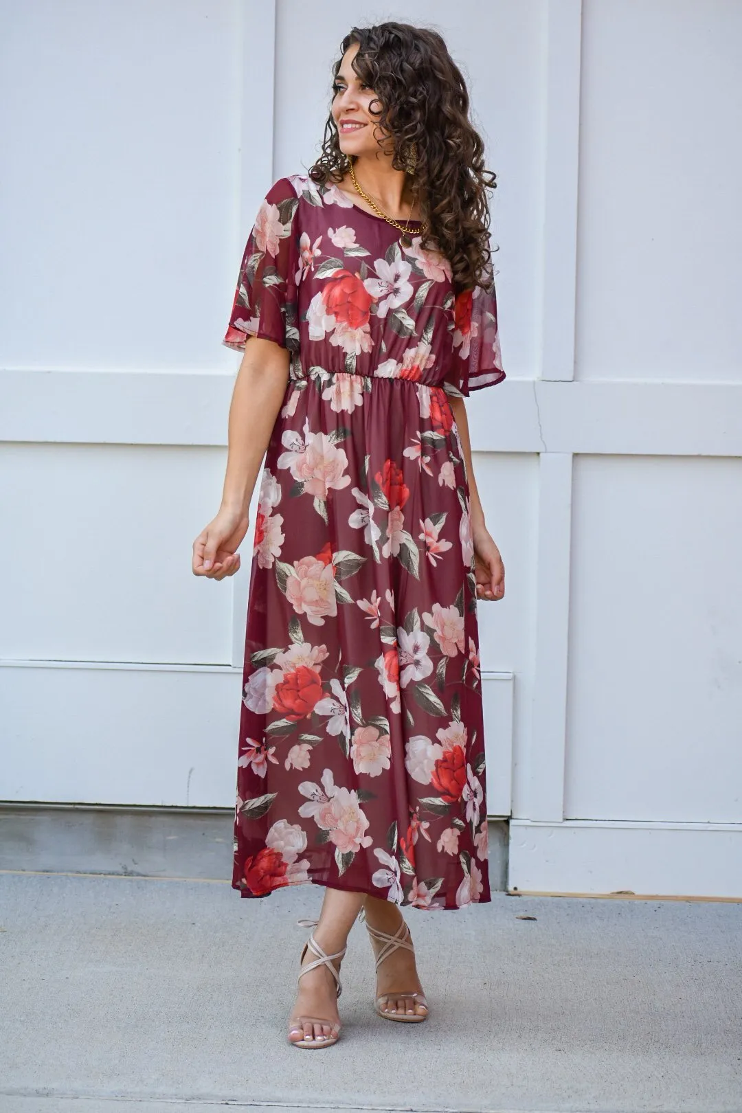 Another In The Fire Maroon Floral Maxi Dress