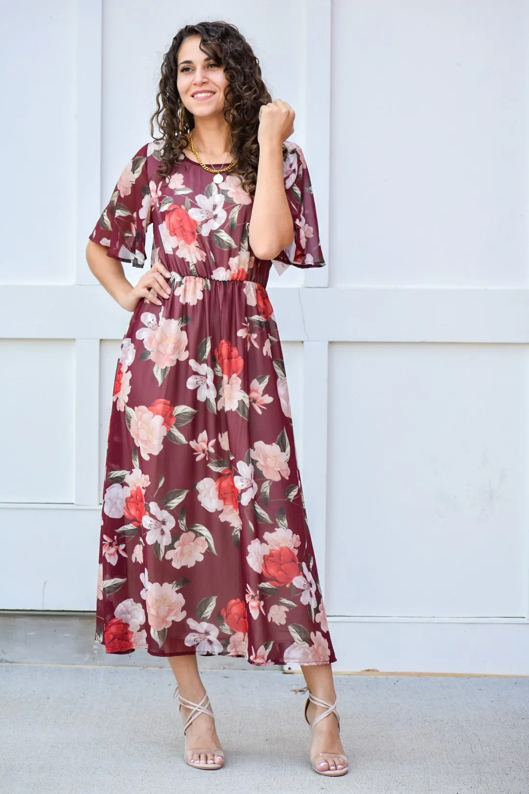 Another In The Fire Maroon Floral Maxi Dress