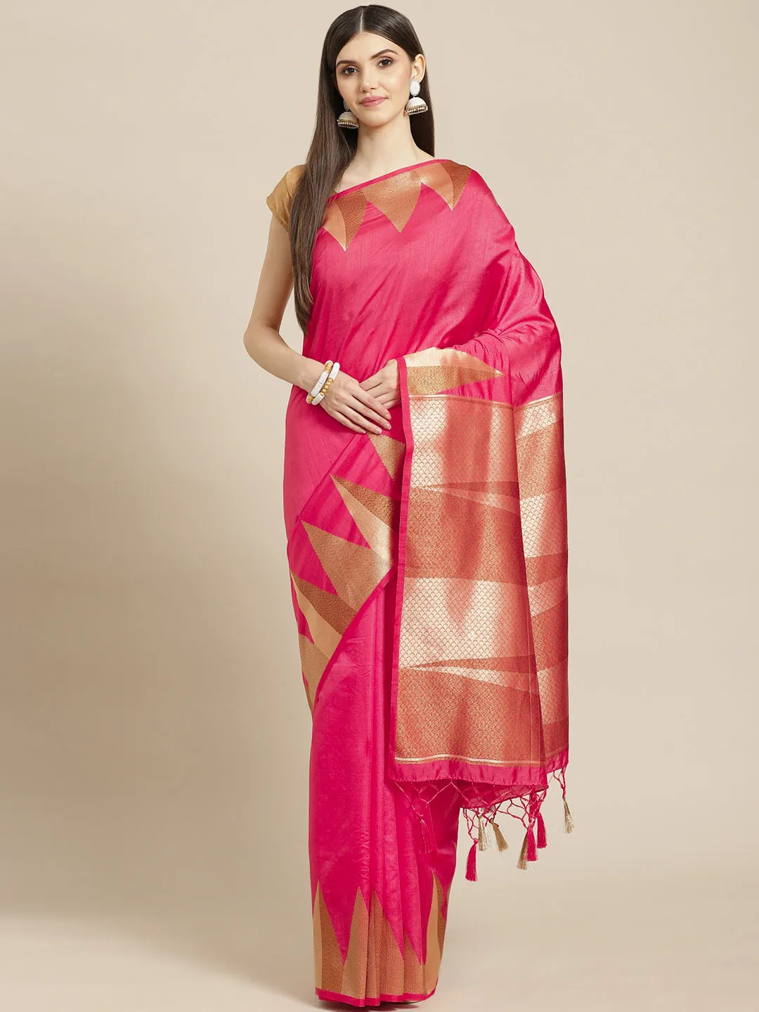 Art Handloom Plain Zari Border Woven Saree