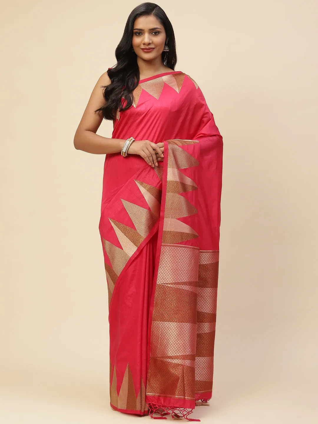 Art Handloom Plain Zari Border Woven Saree