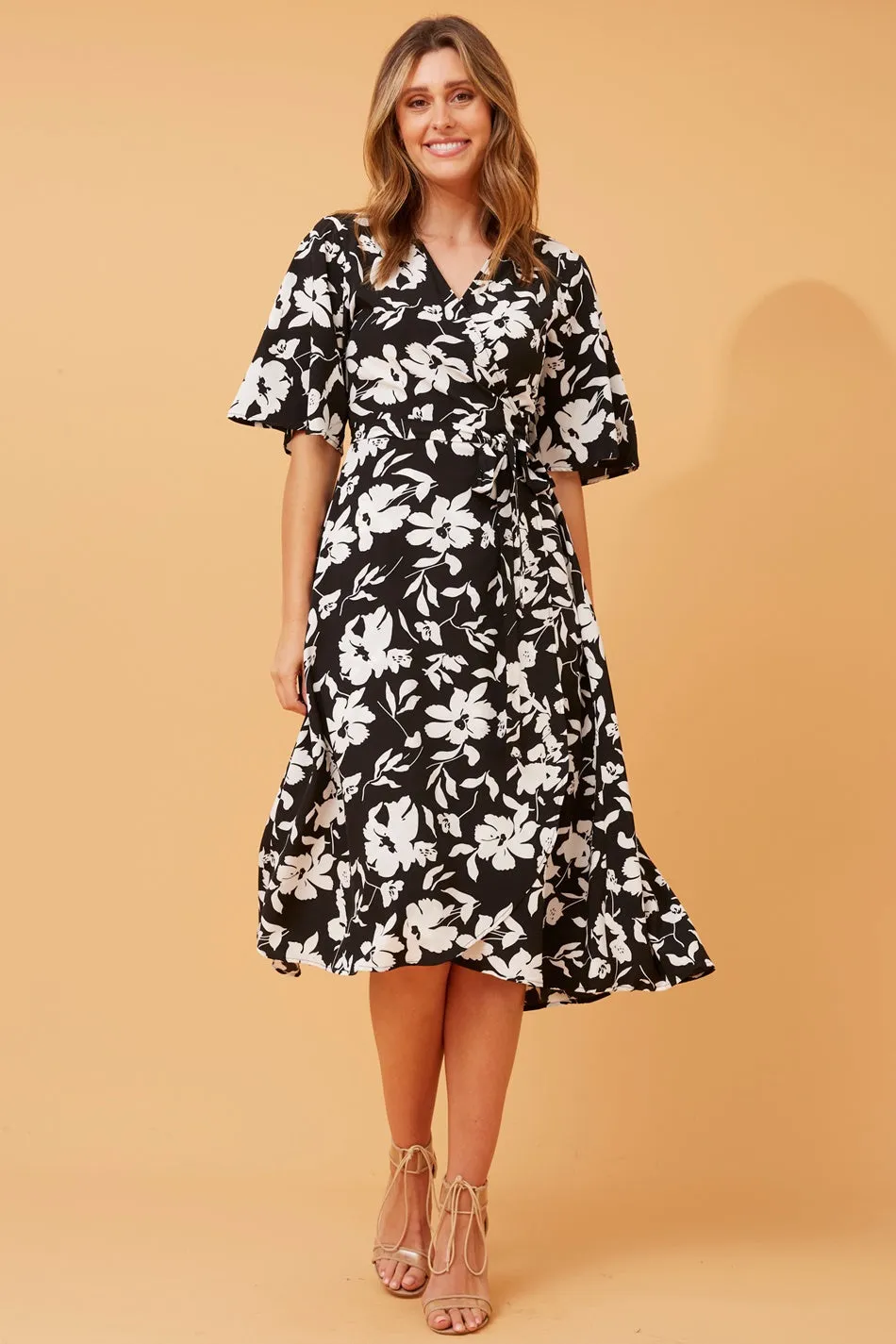 AVALON FLORAL MIDI WRAP DRESS