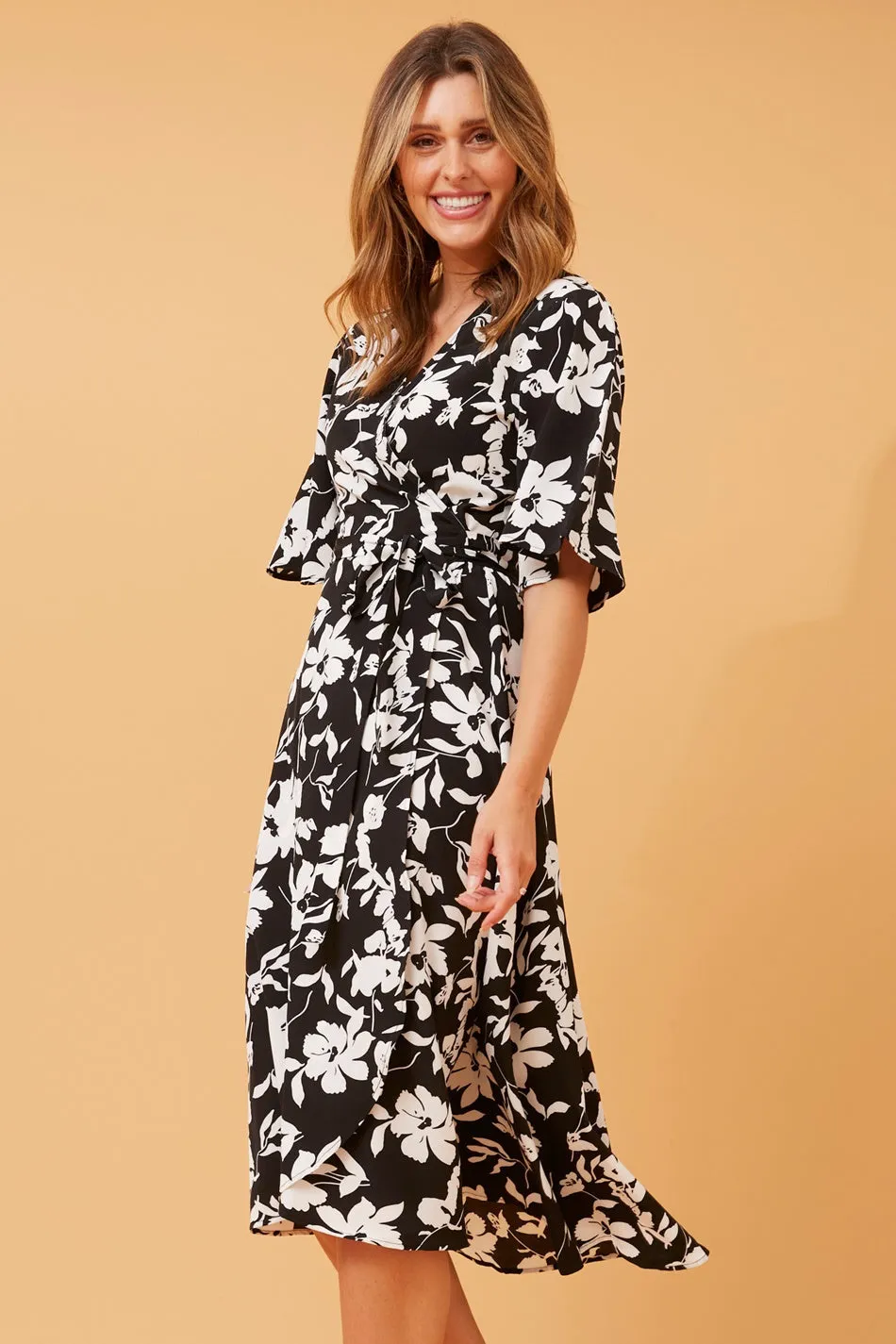 AVALON FLORAL MIDI WRAP DRESS