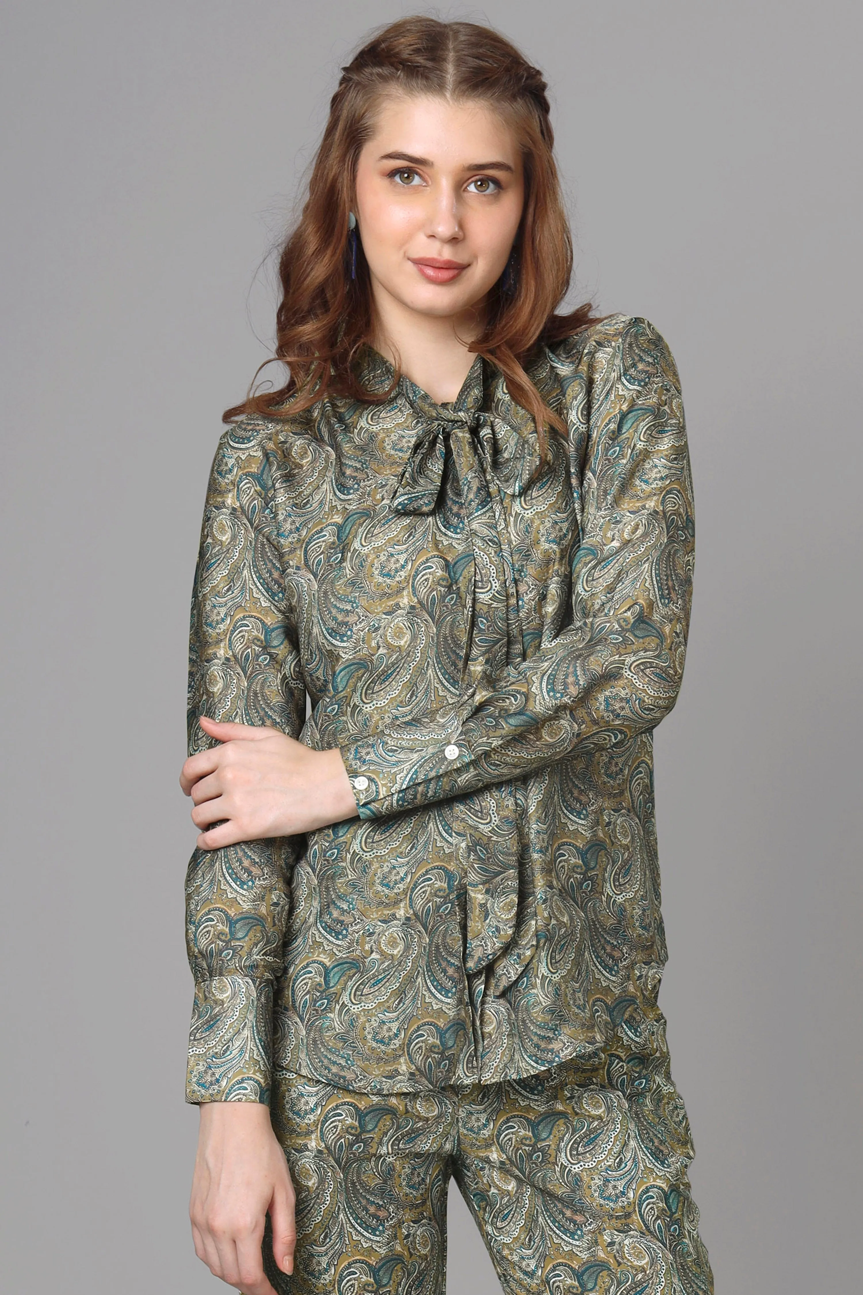 Bestselling Paisley Tie-Up Neck Shirt For Women