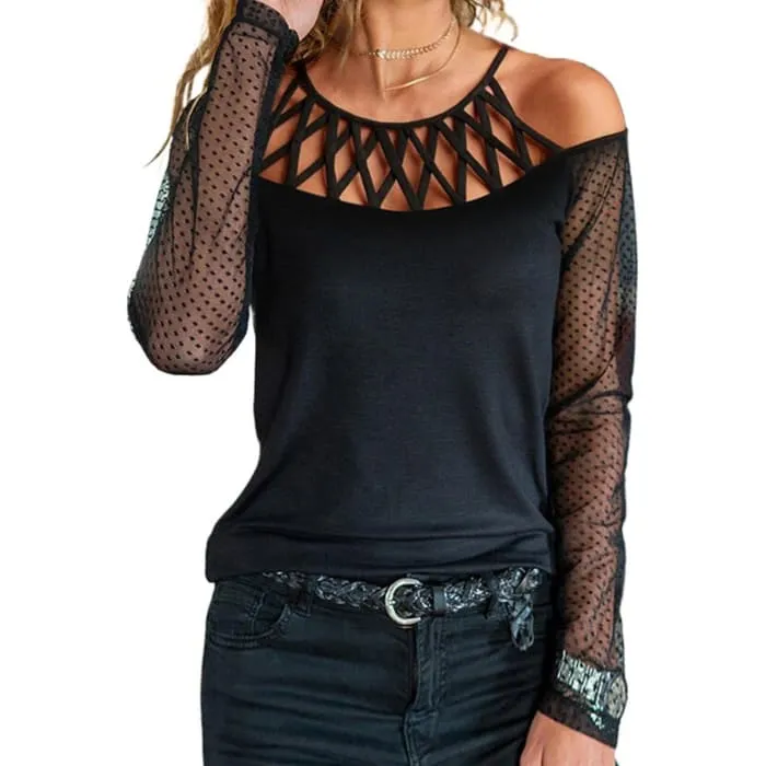 Black Cage Neck Top