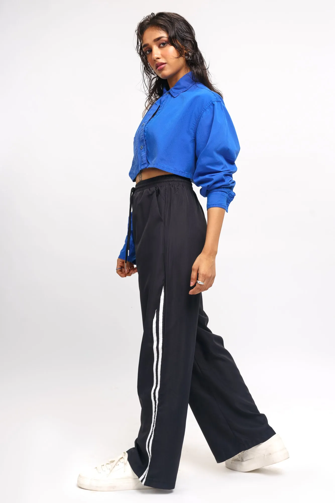 Black Contrast Straight Fit Track Pants