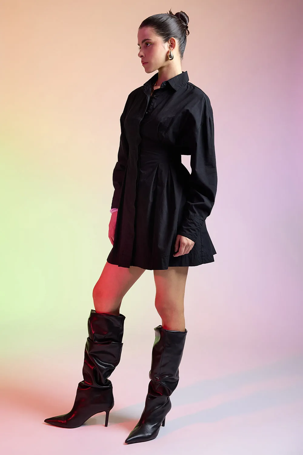 Black Cotton Shirt Dress