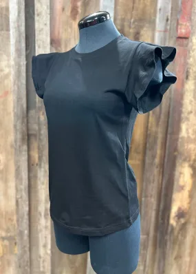 Black Ruffle Cotton Top