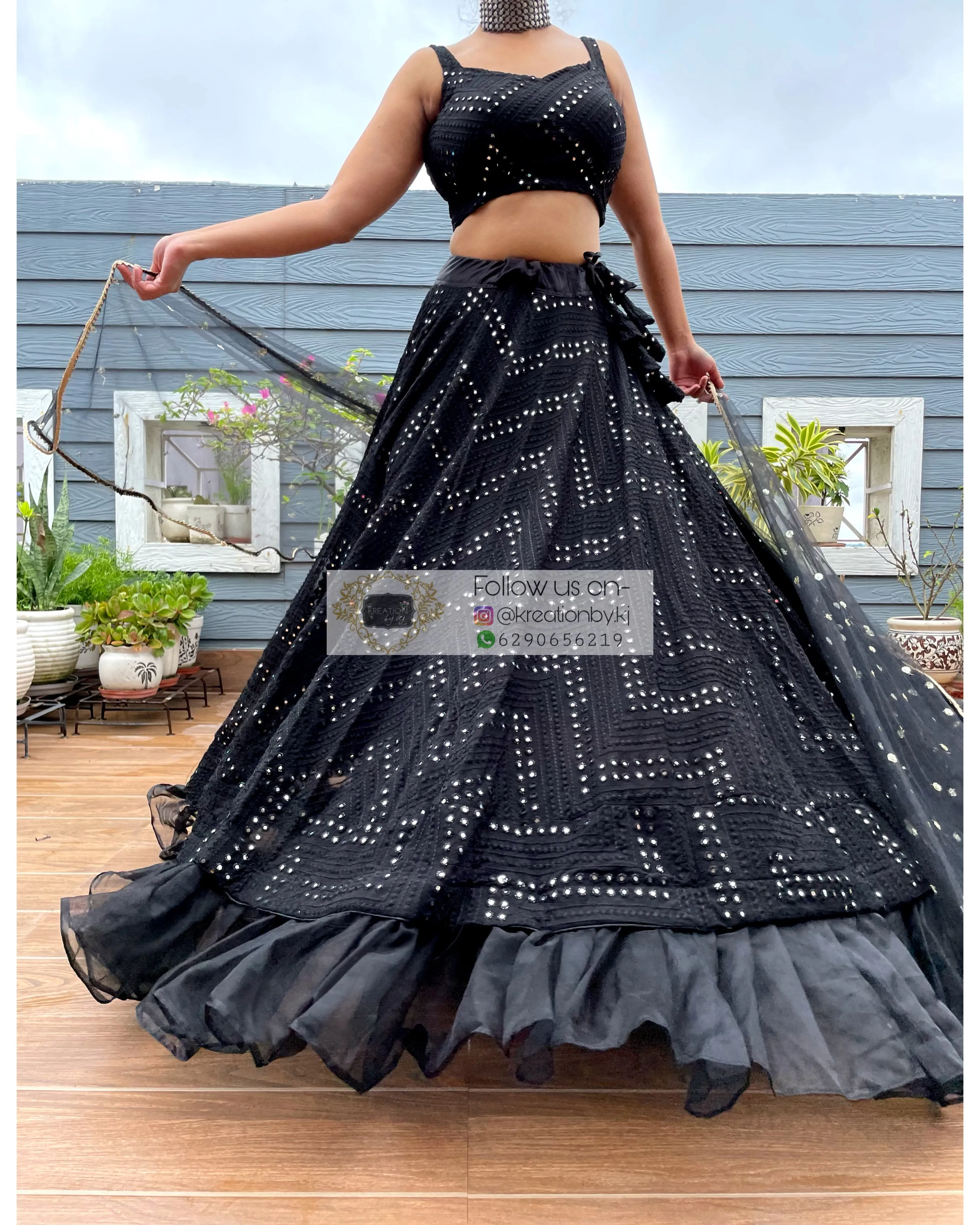 Black Sheesh Mahal Lehenga