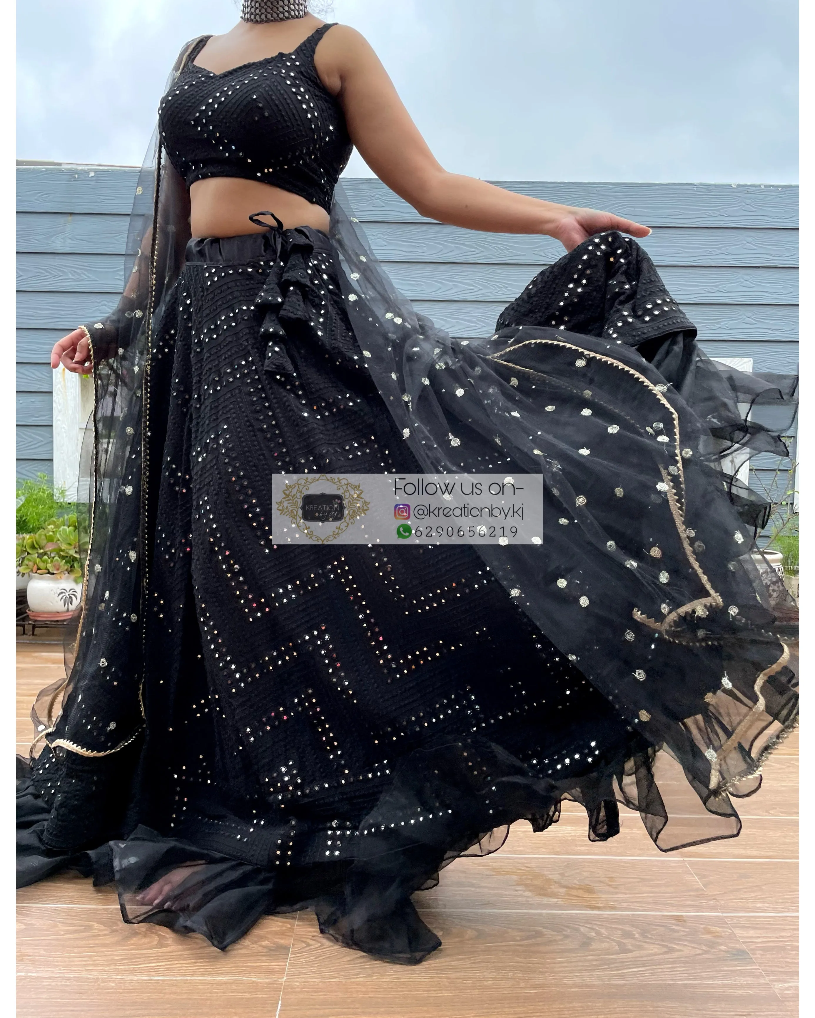 Black Sheesh Mahal Lehenga