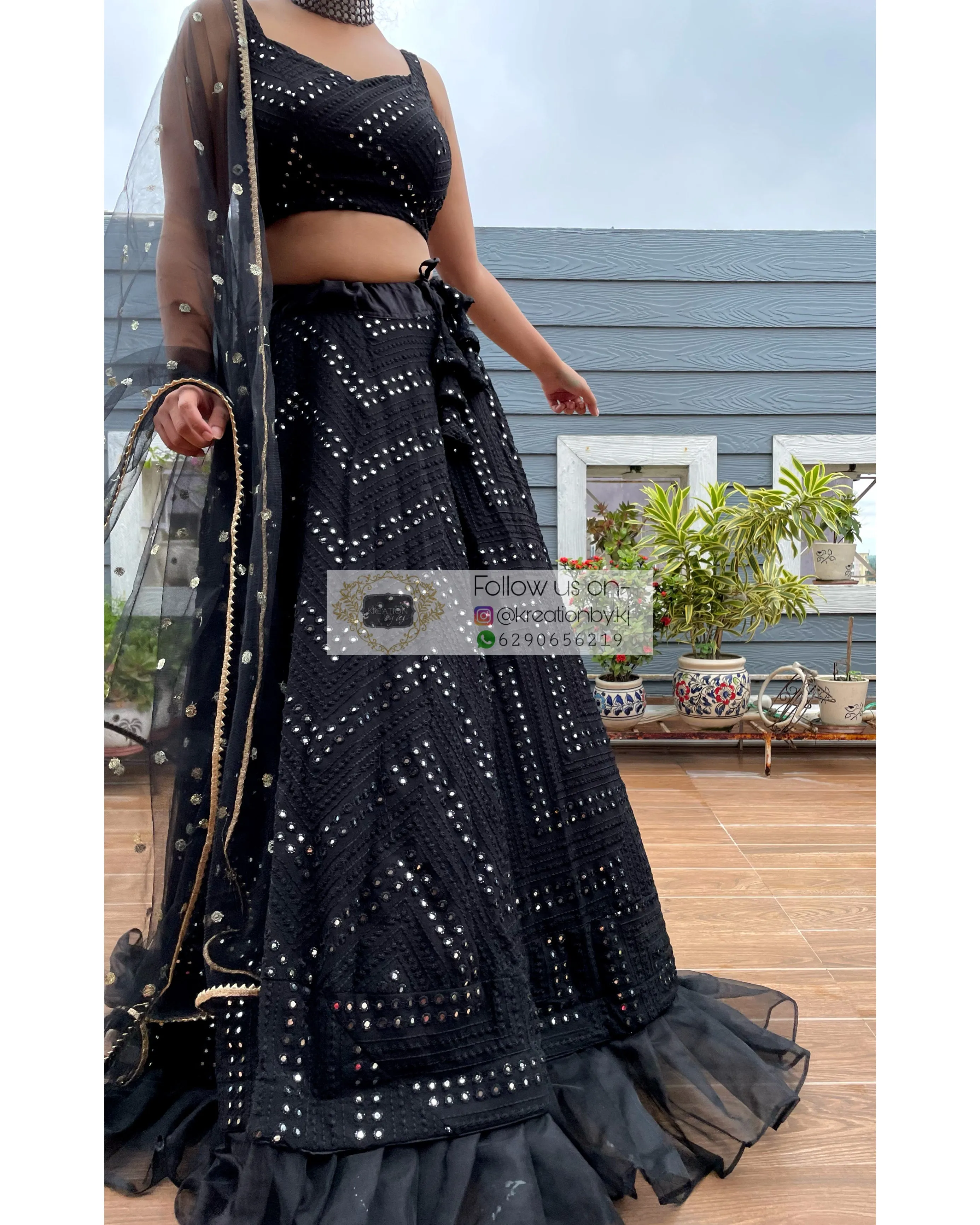 Black Sheesh Mahal Lehenga