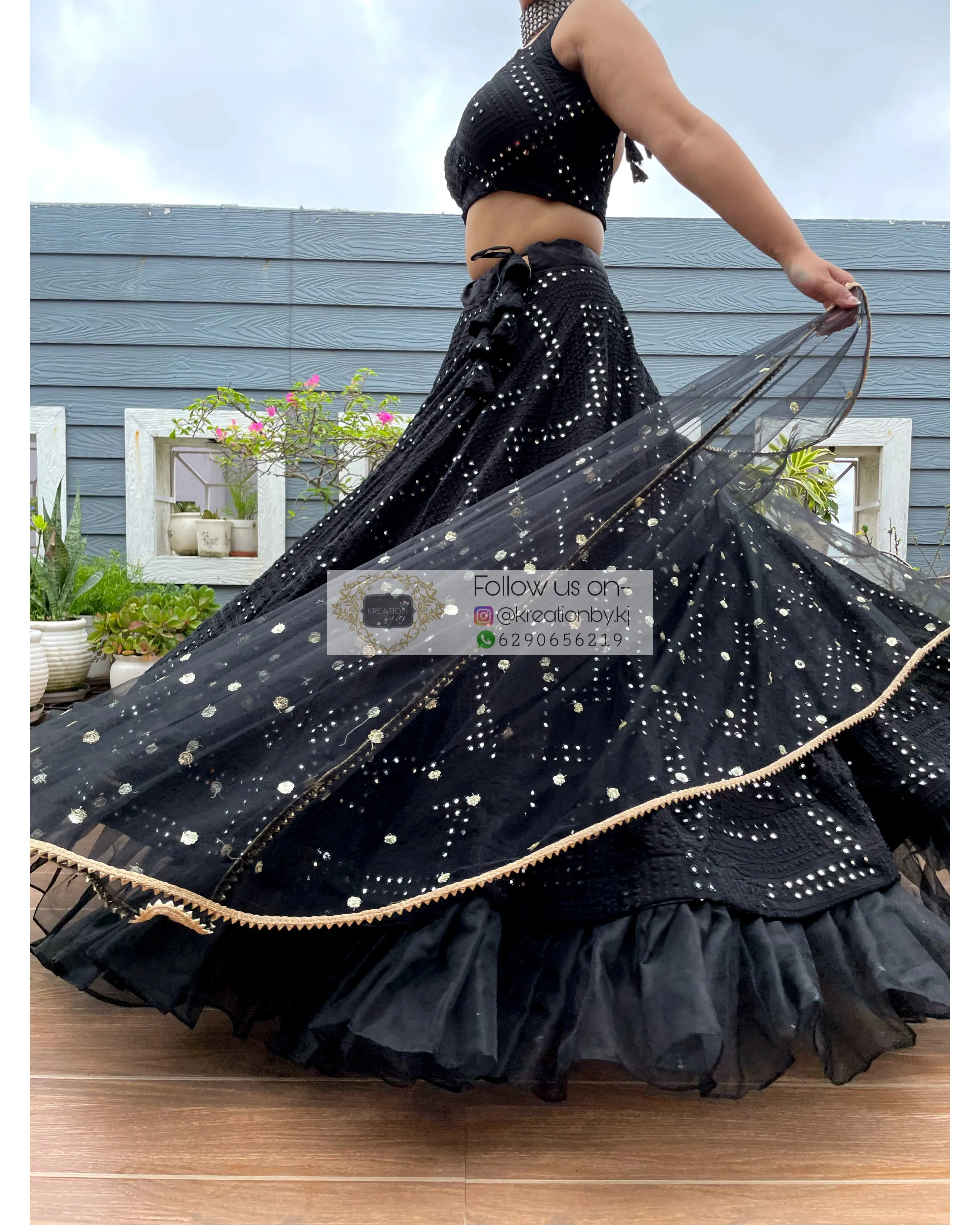 Black Sheesh Mahal Lehenga