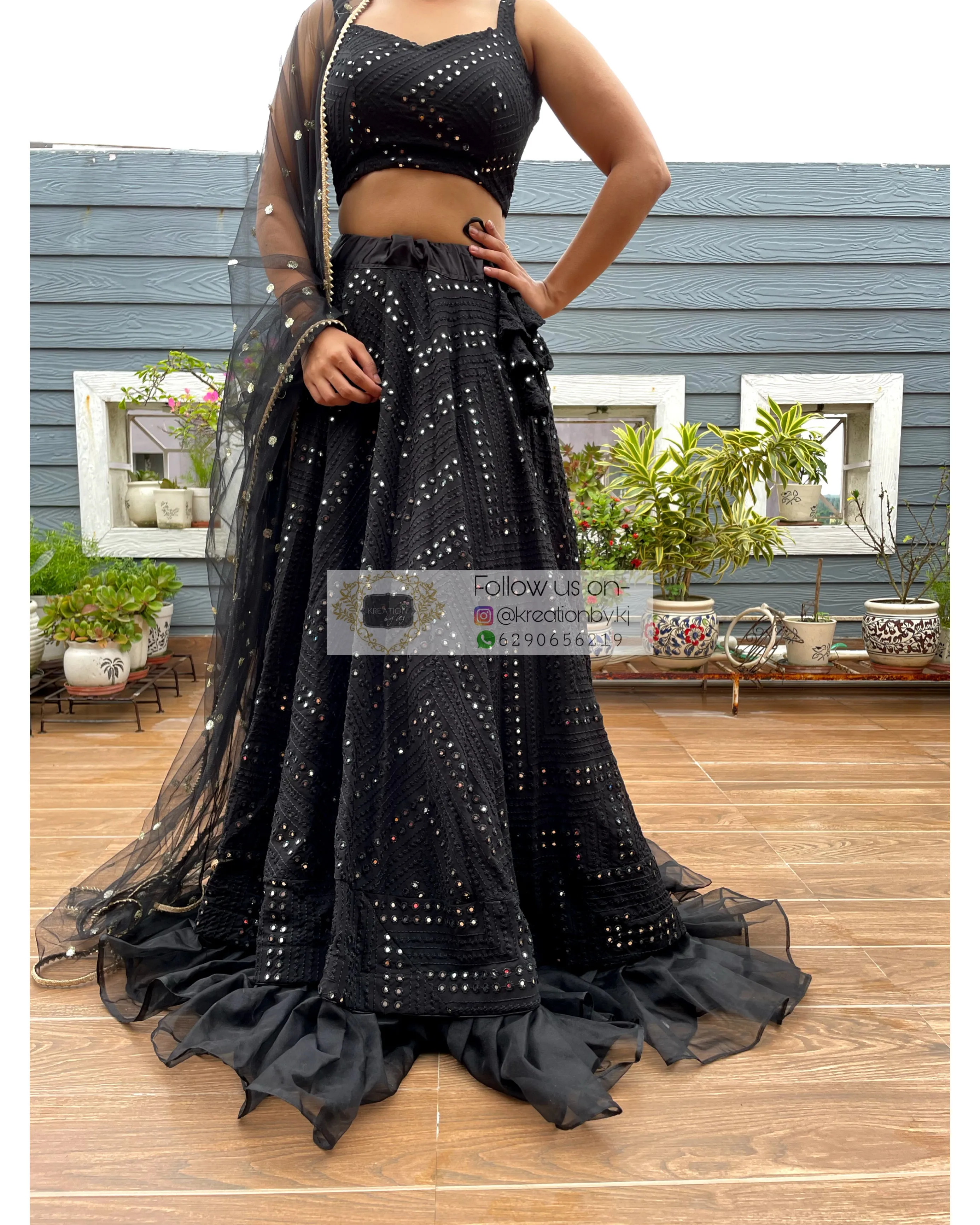 Black Sheesh Mahal Lehenga