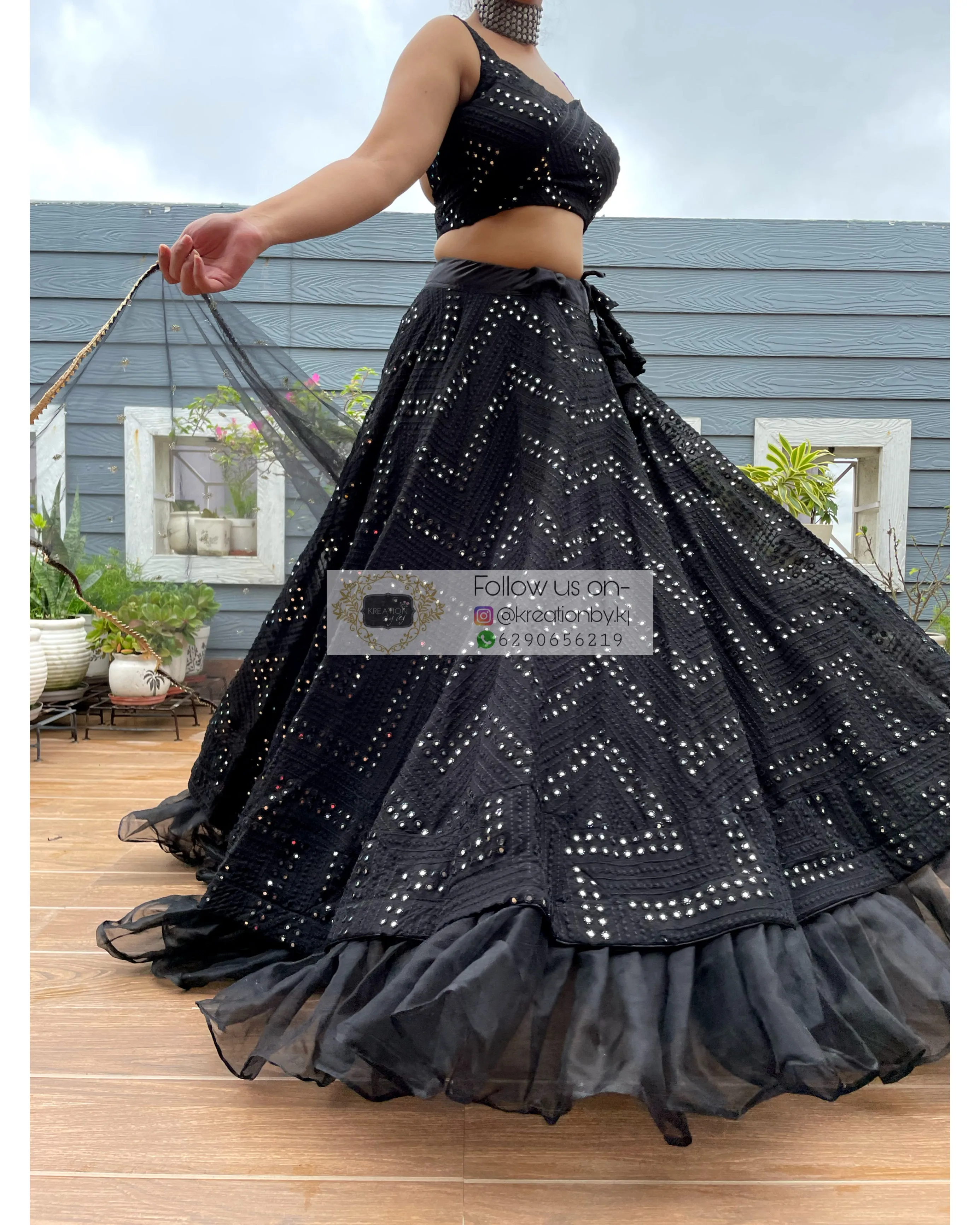 Black Sheesh Mahal Lehenga