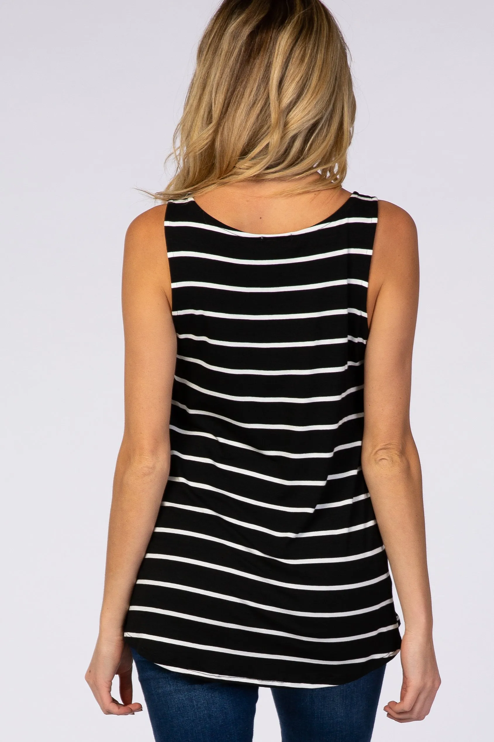 Black Striped Round Neck Maternity Tank Top