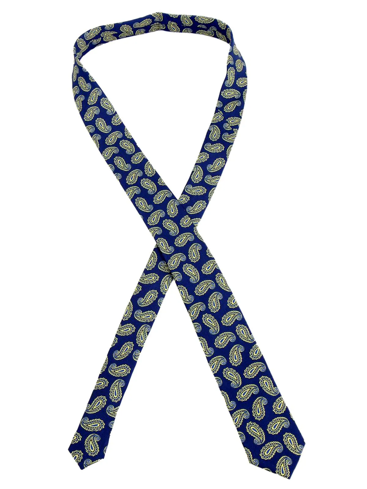 Blue Paisley Print Pure Silk Skinny Tie