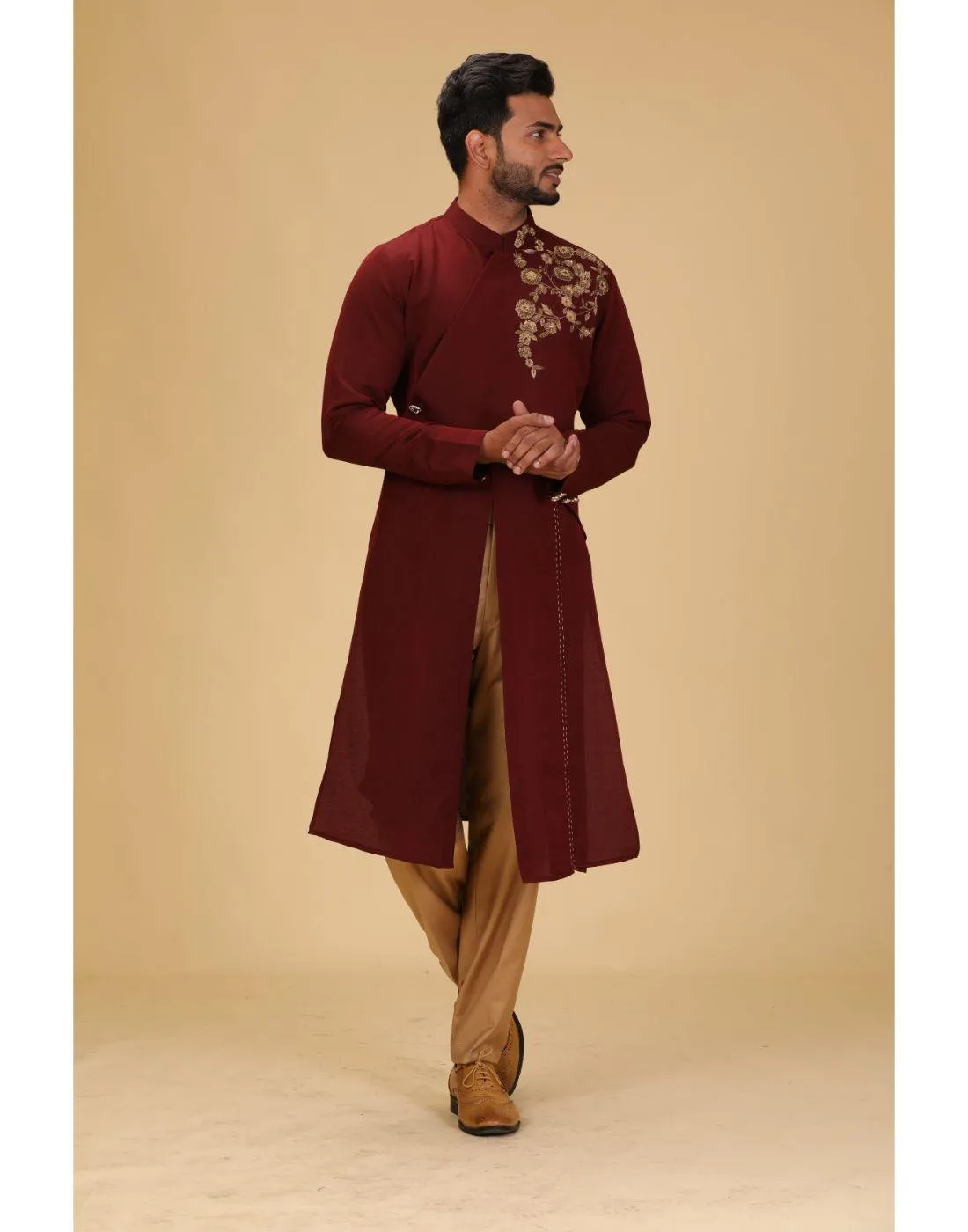 BluesnGreys Maroon with gold embroidery Designer Kurta Pant Set for Rent