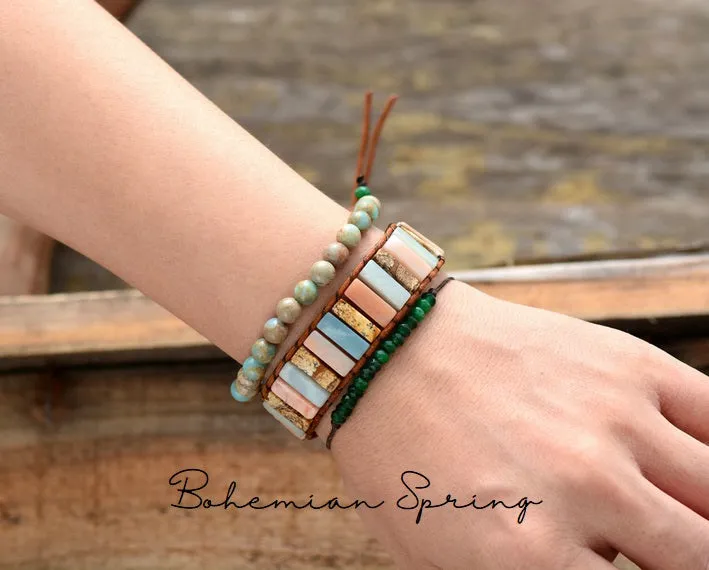 Bohemian Wild Spring Jasper Cuff Beaded Bracelet