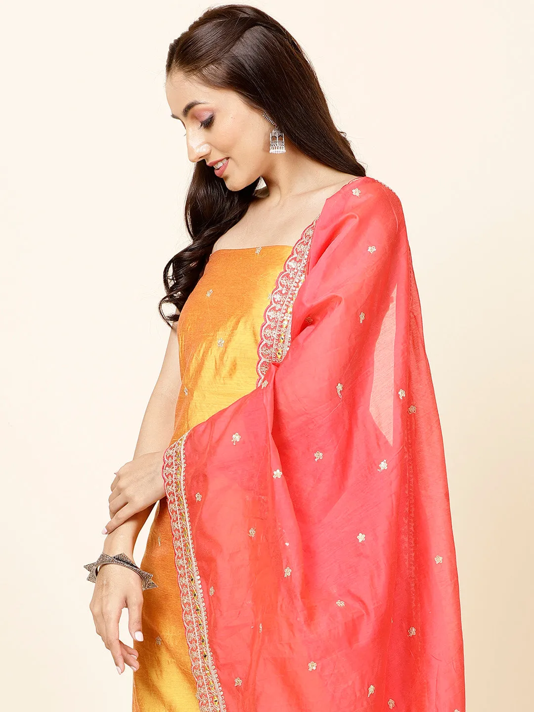 Booti Chanderi Unstitched Suit Piece With Dupatta