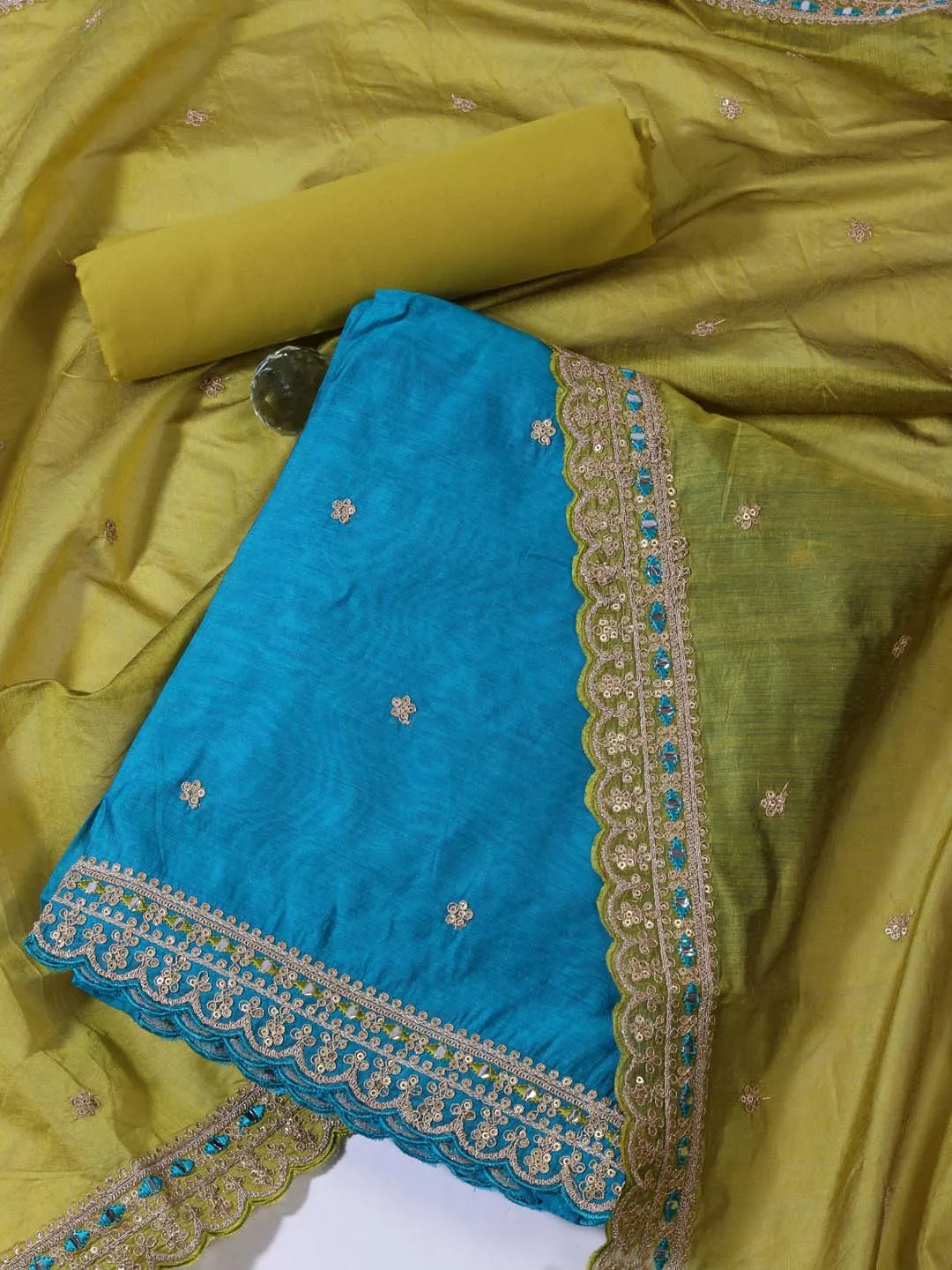 Booti Chanderi Unstitched Suit Piece With Dupatta