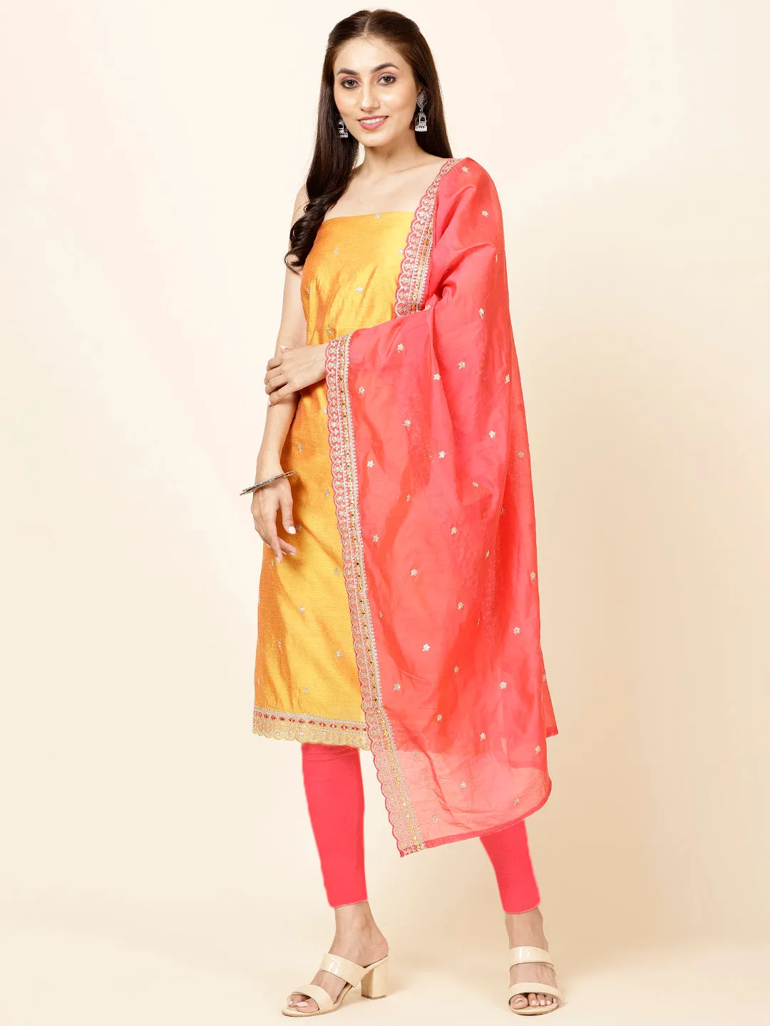 Booti Chanderi Unstitched Suit Piece With Dupatta