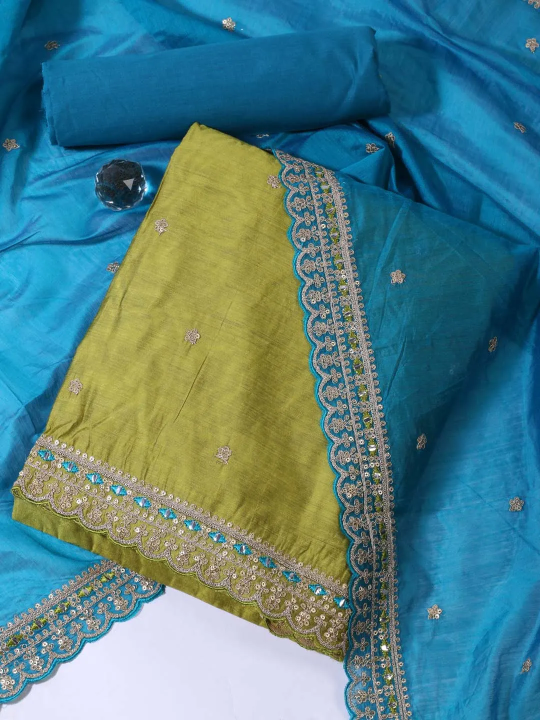 Booti Chanderi Unstitched Suit Piece With Dupatta