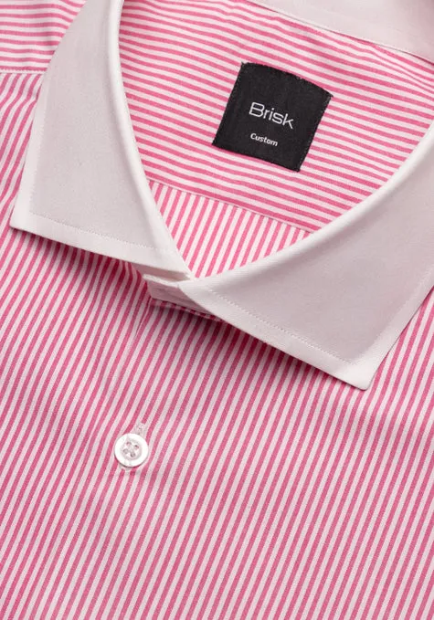 Bright Pink Narrow Stretch Stripes Shirt - White Cut Away Classic Collar