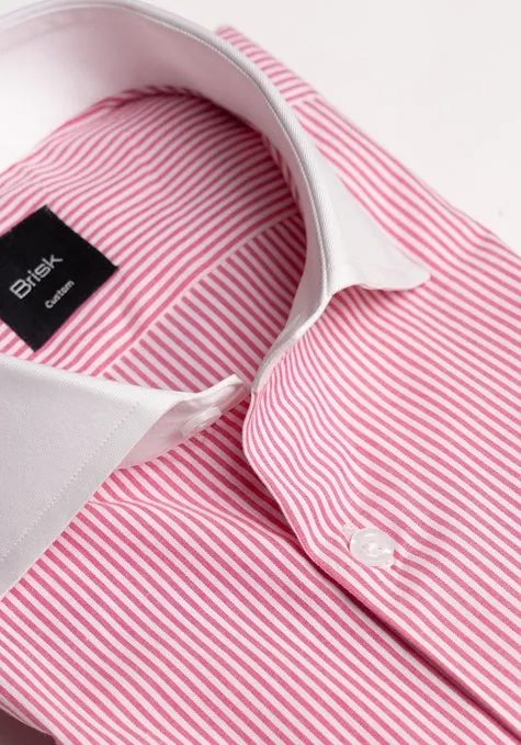 Bright Pink Narrow Stretch Stripes Shirt - White Cut Away Classic Collar