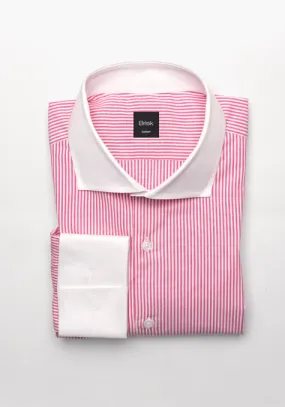 Bright Pink Narrow Stretch Stripes Shirt - White Cut Away Classic Collar