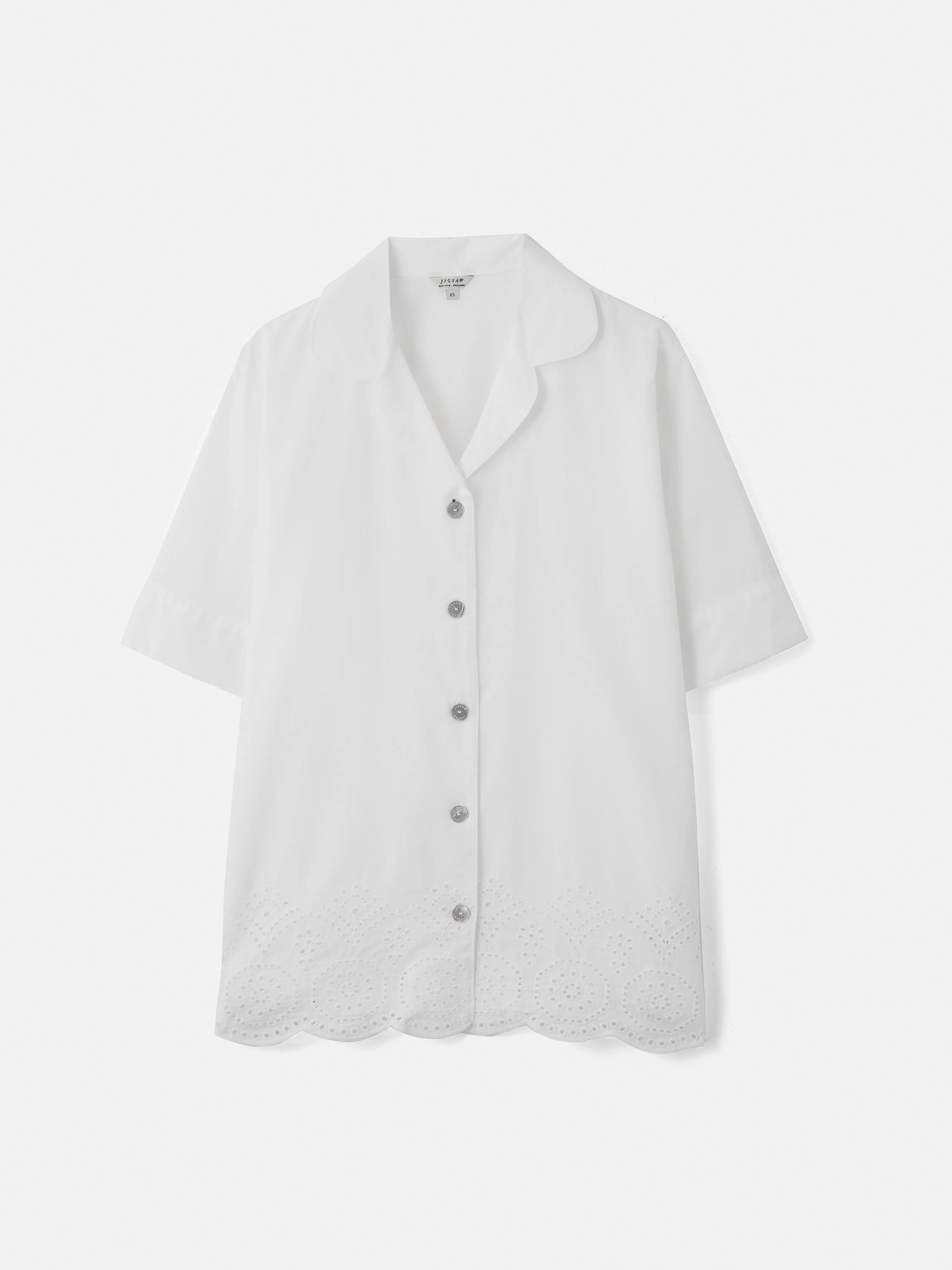 Broderie Anglaise Short Sleeved Pyjama Top | White