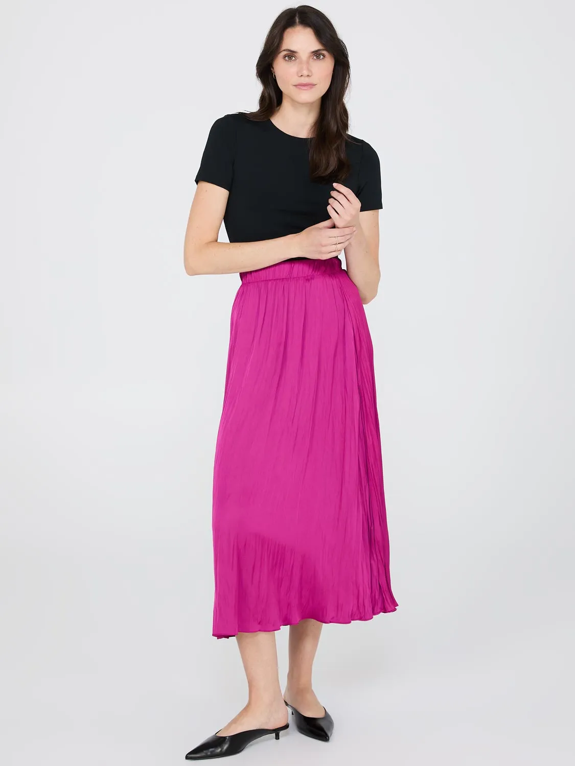 Broomstick Pleated Satin Skirt